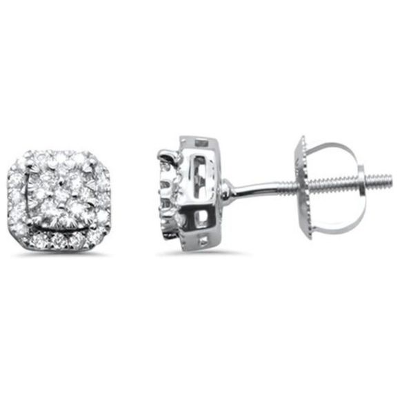 White Gold Square Shape Round Diamond Stud Earrings .27ct G SI 14K